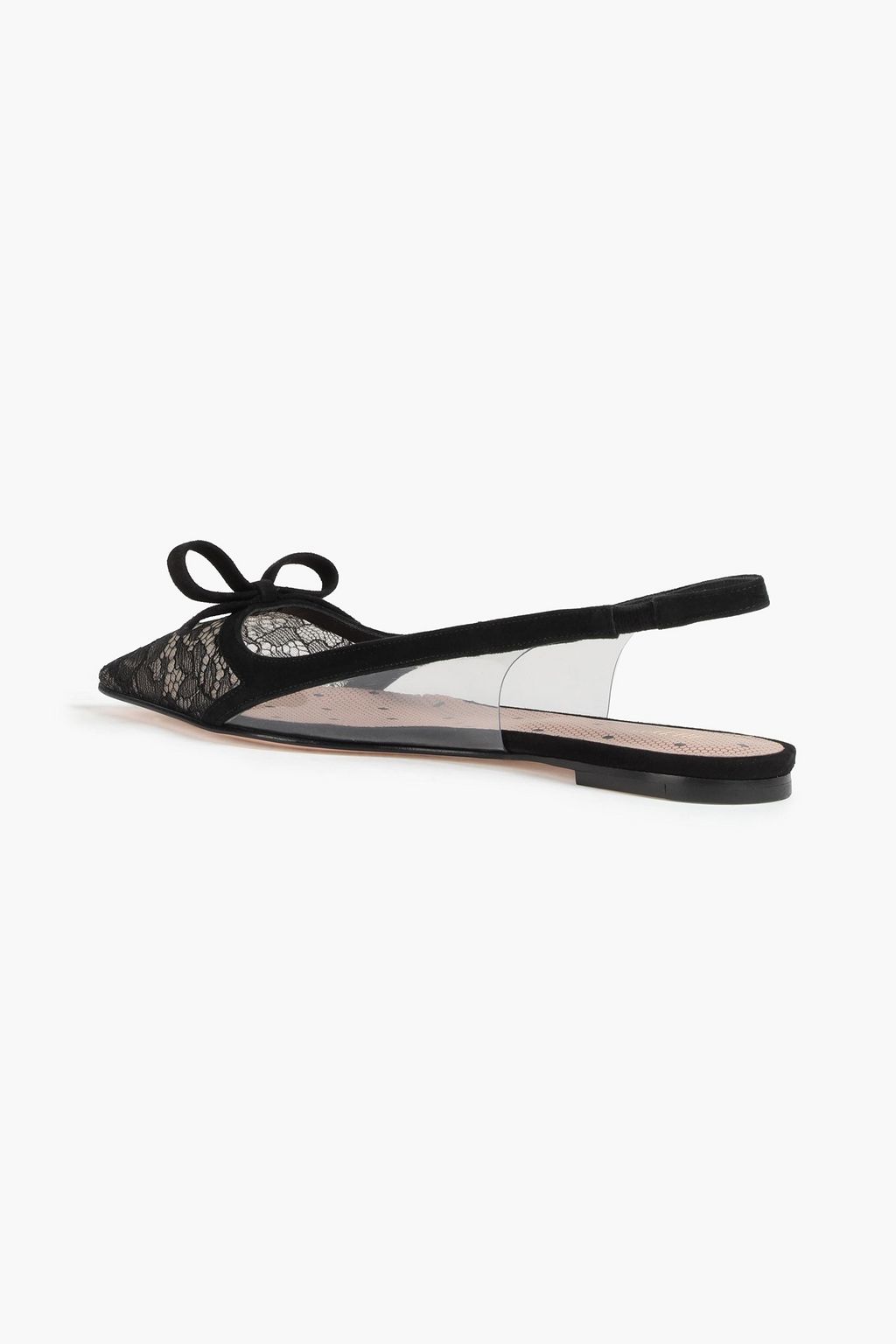 RED(V) Sandie bow-detailed lace, suede and PVC point-toe slingback flats