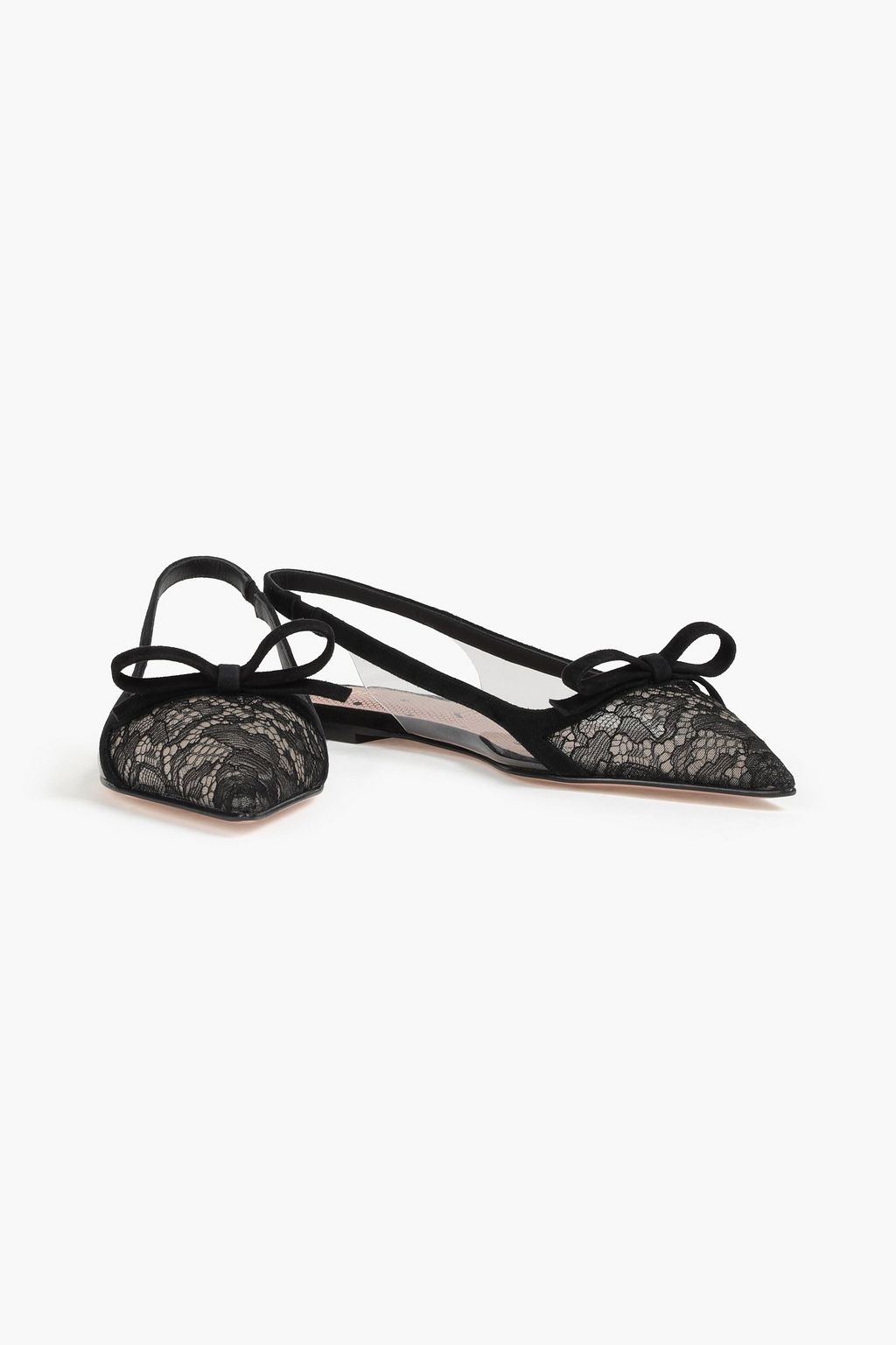 RED(V) Sandie bow-detailed lace, suede and PVC point-toe slingback flats
