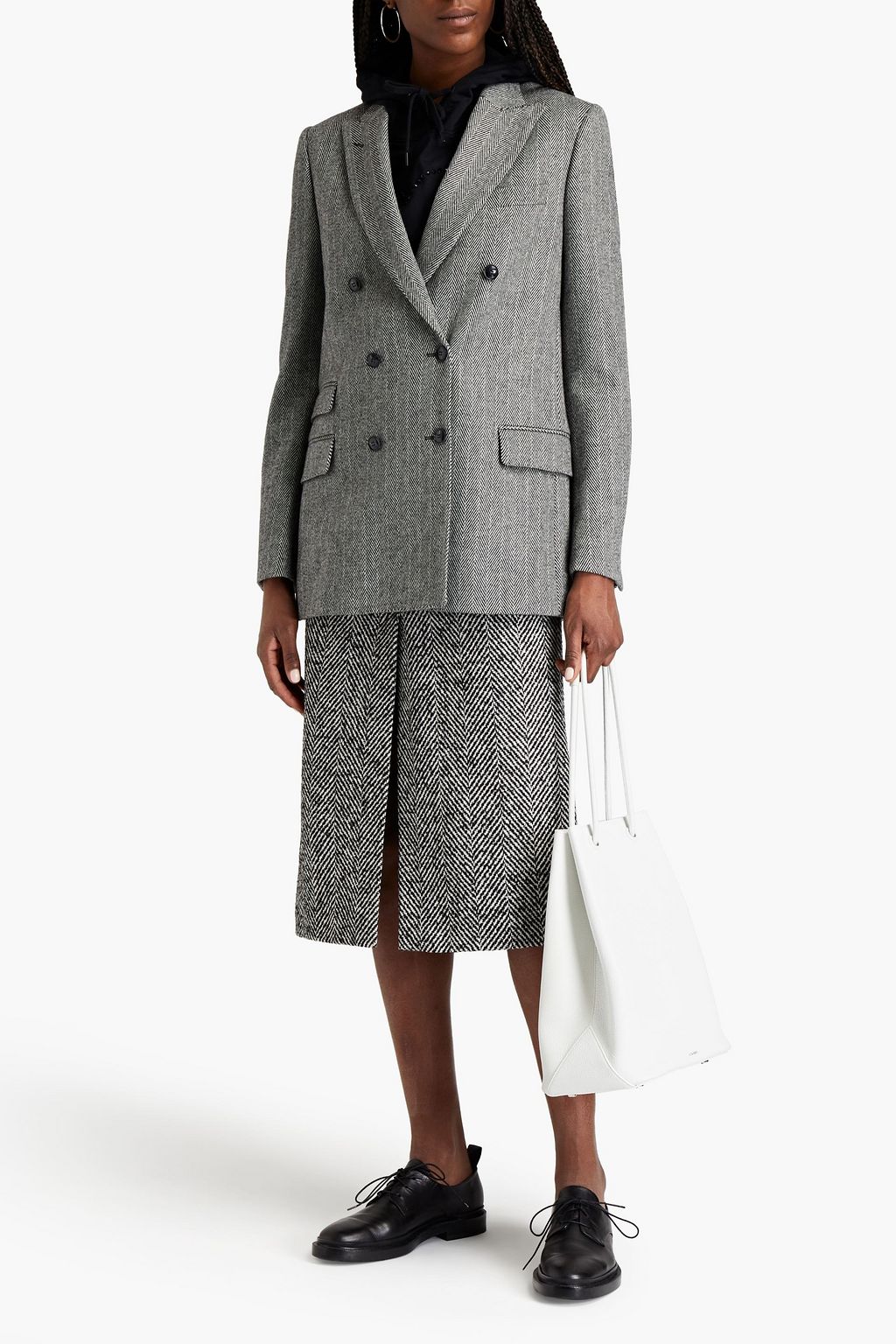 OFFICINE GÉNÉRALE Manon double-breasted herringbone wool and cashmere-blend blazer