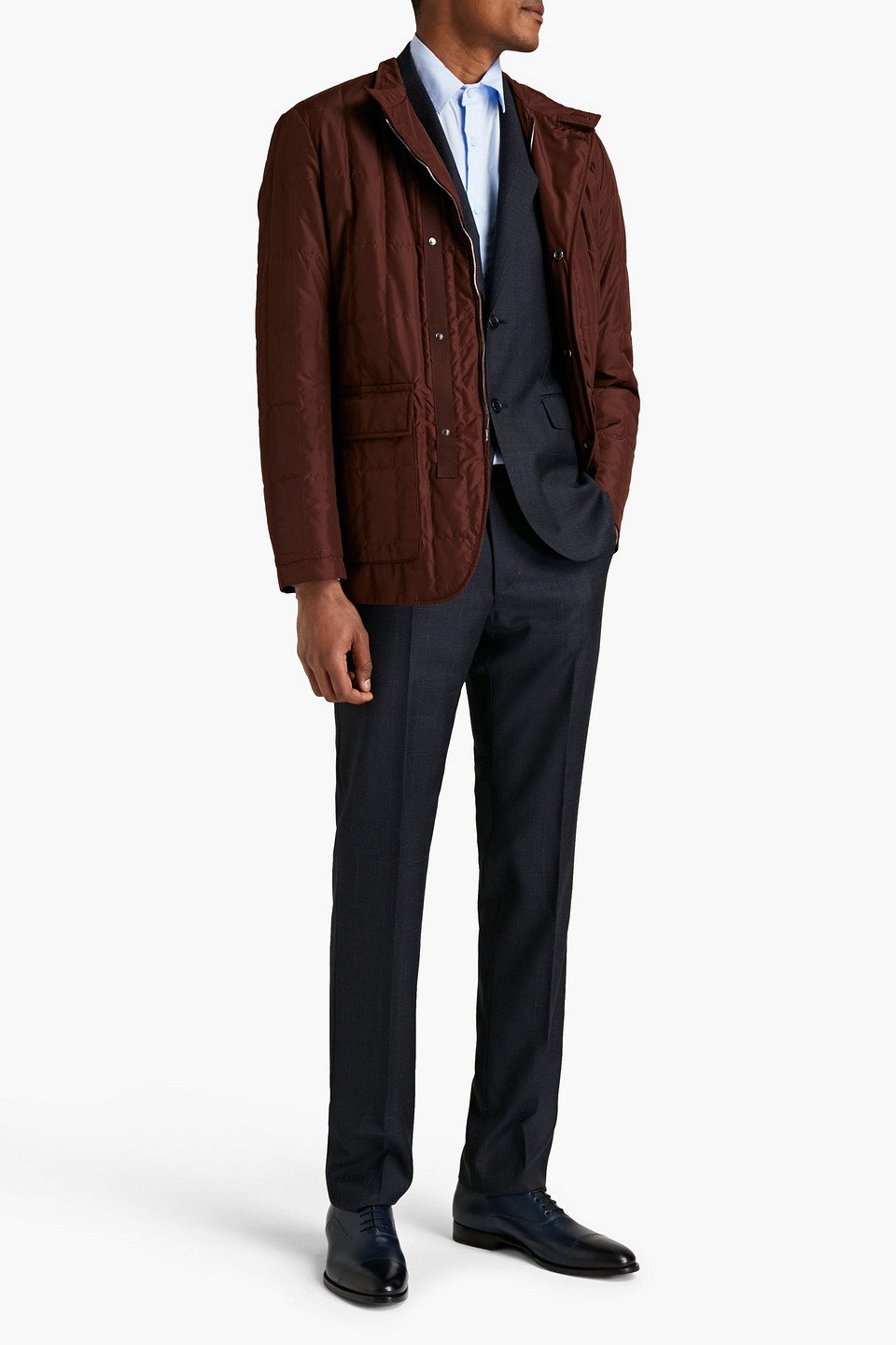 Canali Man Quilted Shell Jacket In Brown