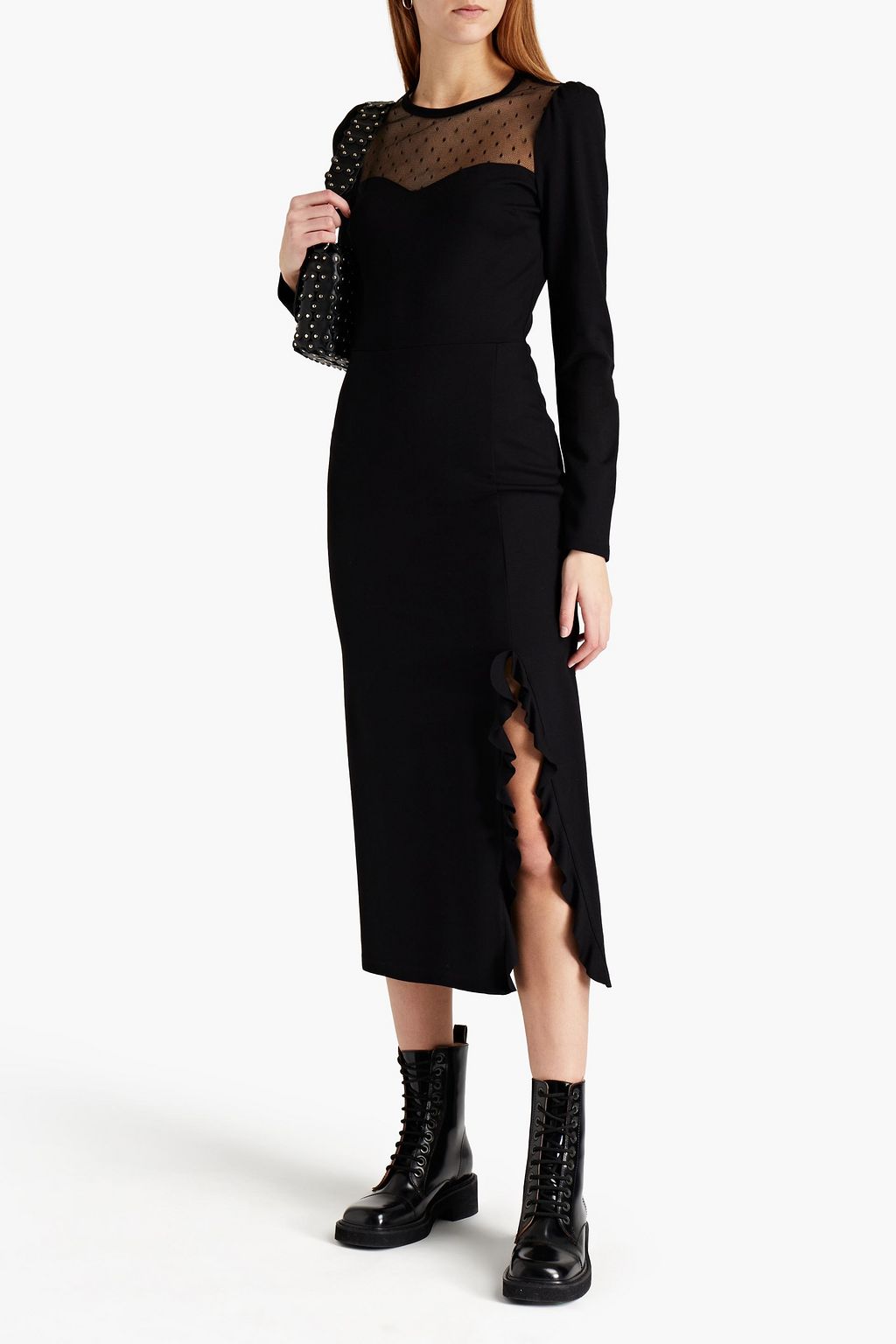 REDVALENTINO Point d'esprit-paneled jersey midi dress