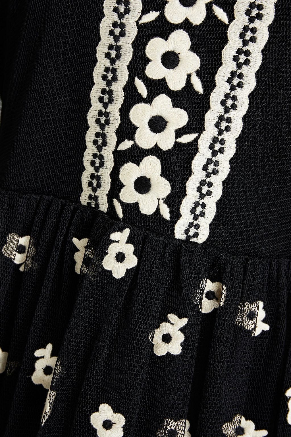 REDVALENTINO Point d'esprit-paneled embroidered tulle midi dress