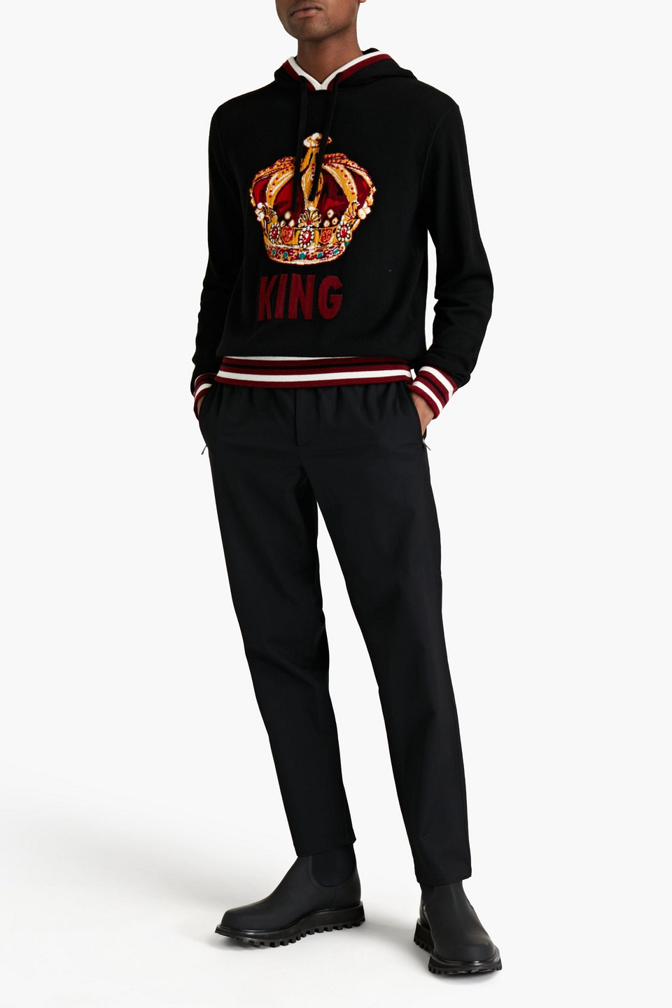 Dolce & Gabbana Intarsia Cashmere Hoodie In Black