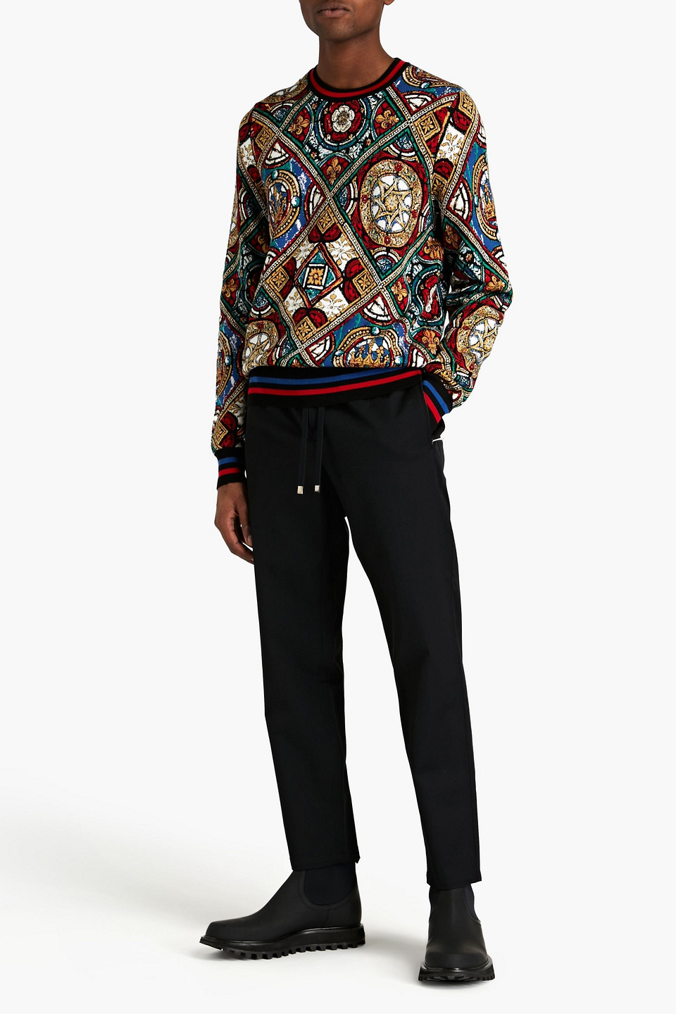 Dolce & Gabbana Man Jacquard-knit Silk And Wool-blend Jumper In Multi