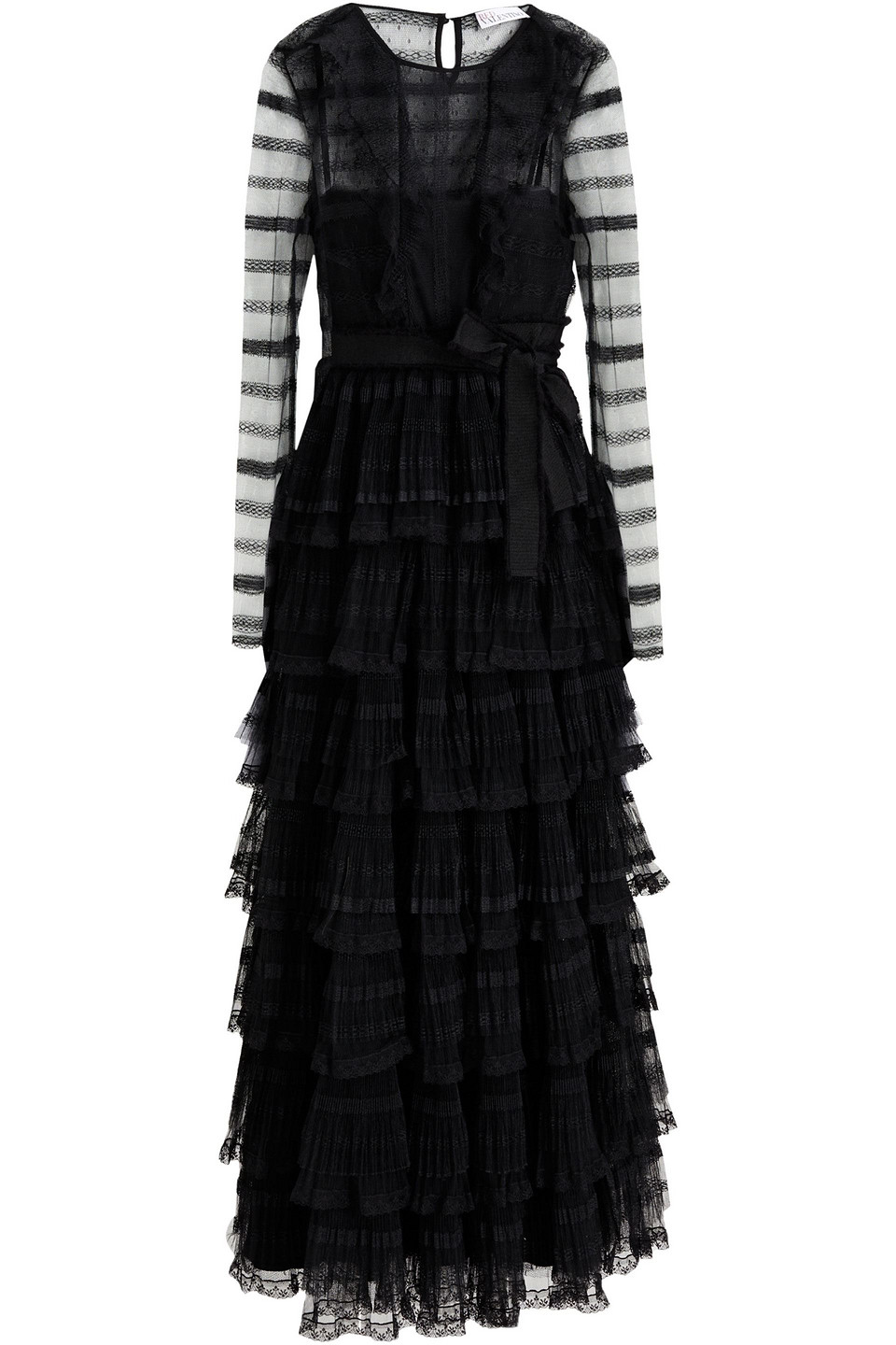 Redvalentino Woman Belted Tiered Ruffled Lace Midi Dress Black Size 38