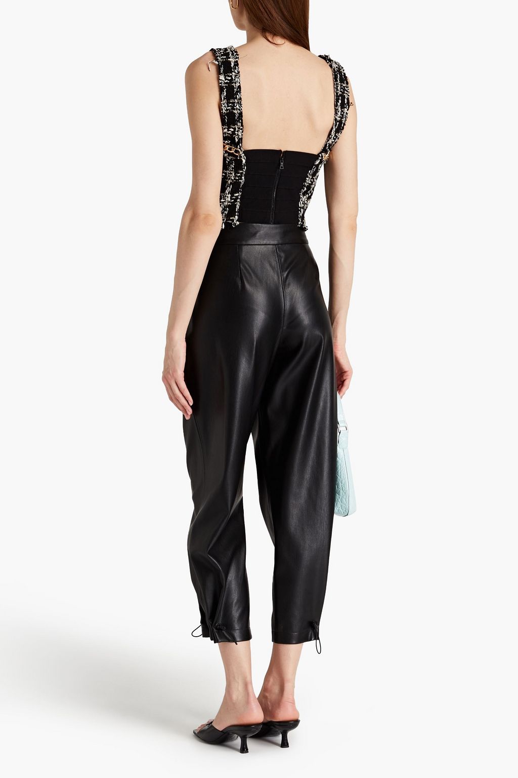 ALICE + OLIVIA Cropped chain-trimmed tweed top