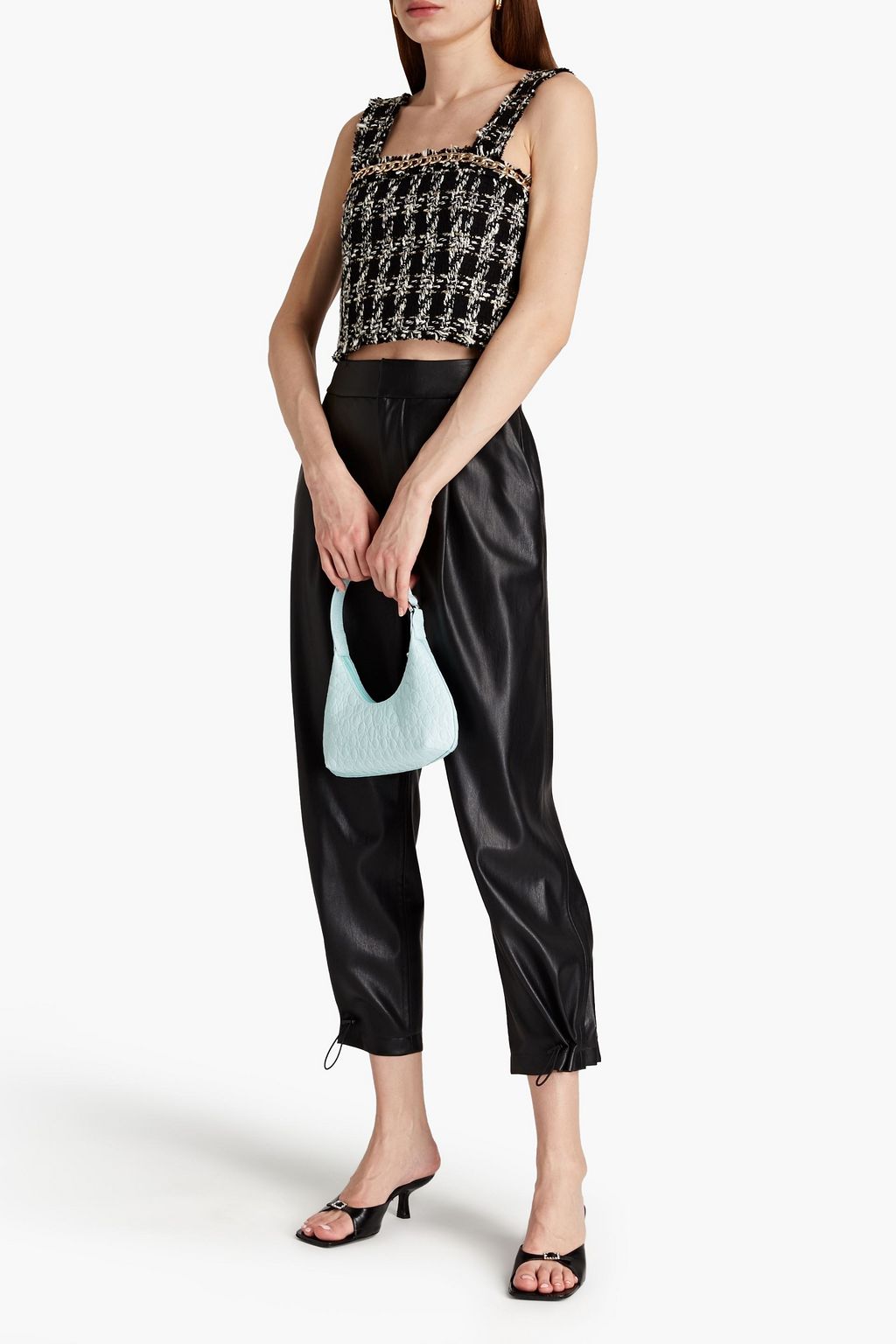 ALICE + OLIVIA Cropped chain-trimmed tweed top