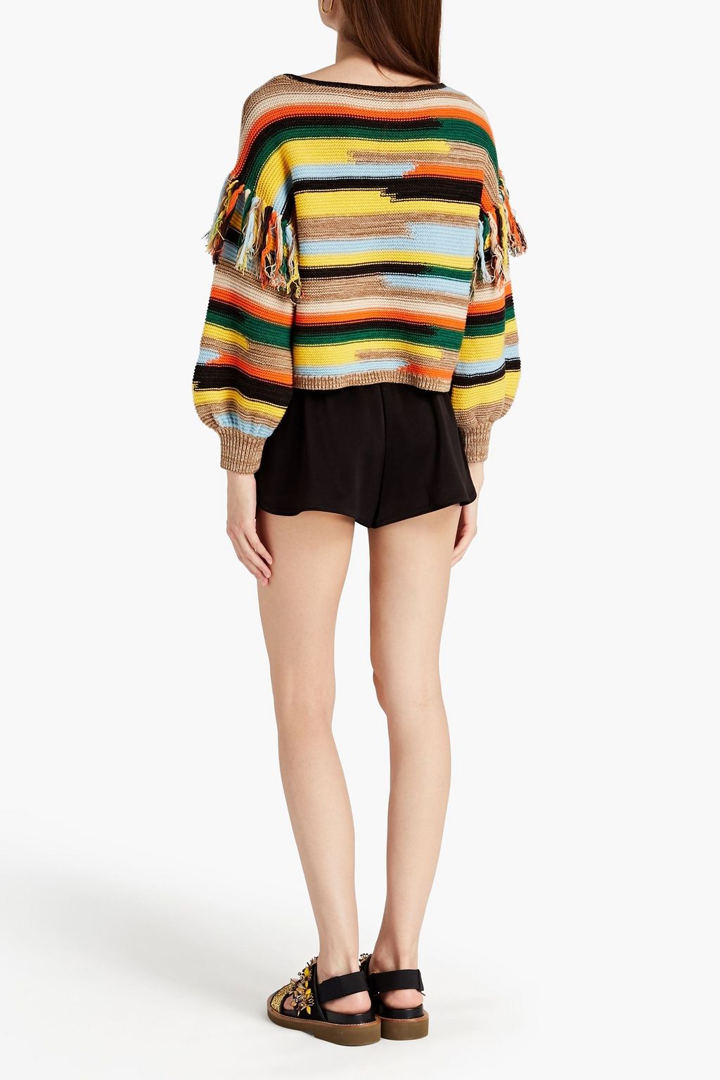 ALICE + OLIVIA Fringed striped cotton-blend sweater