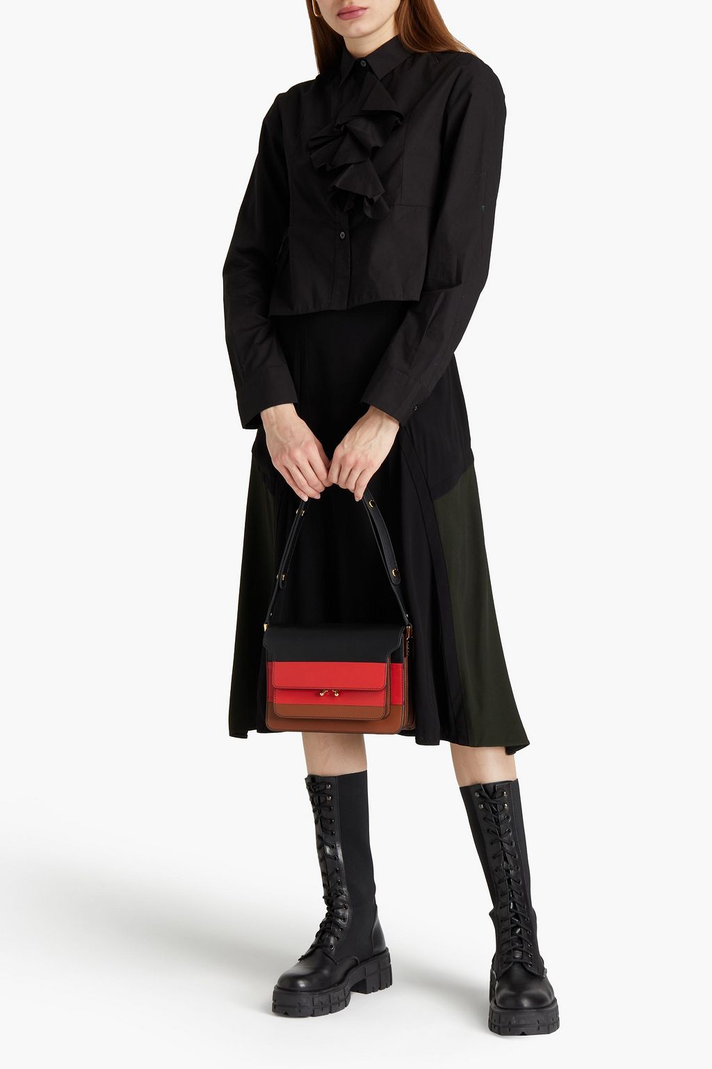 MARNI Cropped ruffled cotton-poplin shirt