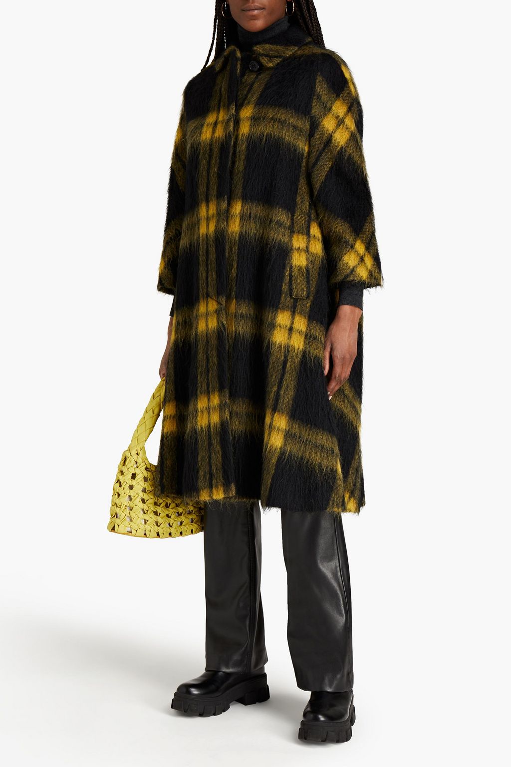 REDVALENTINO Brushed checked wool-blend coat