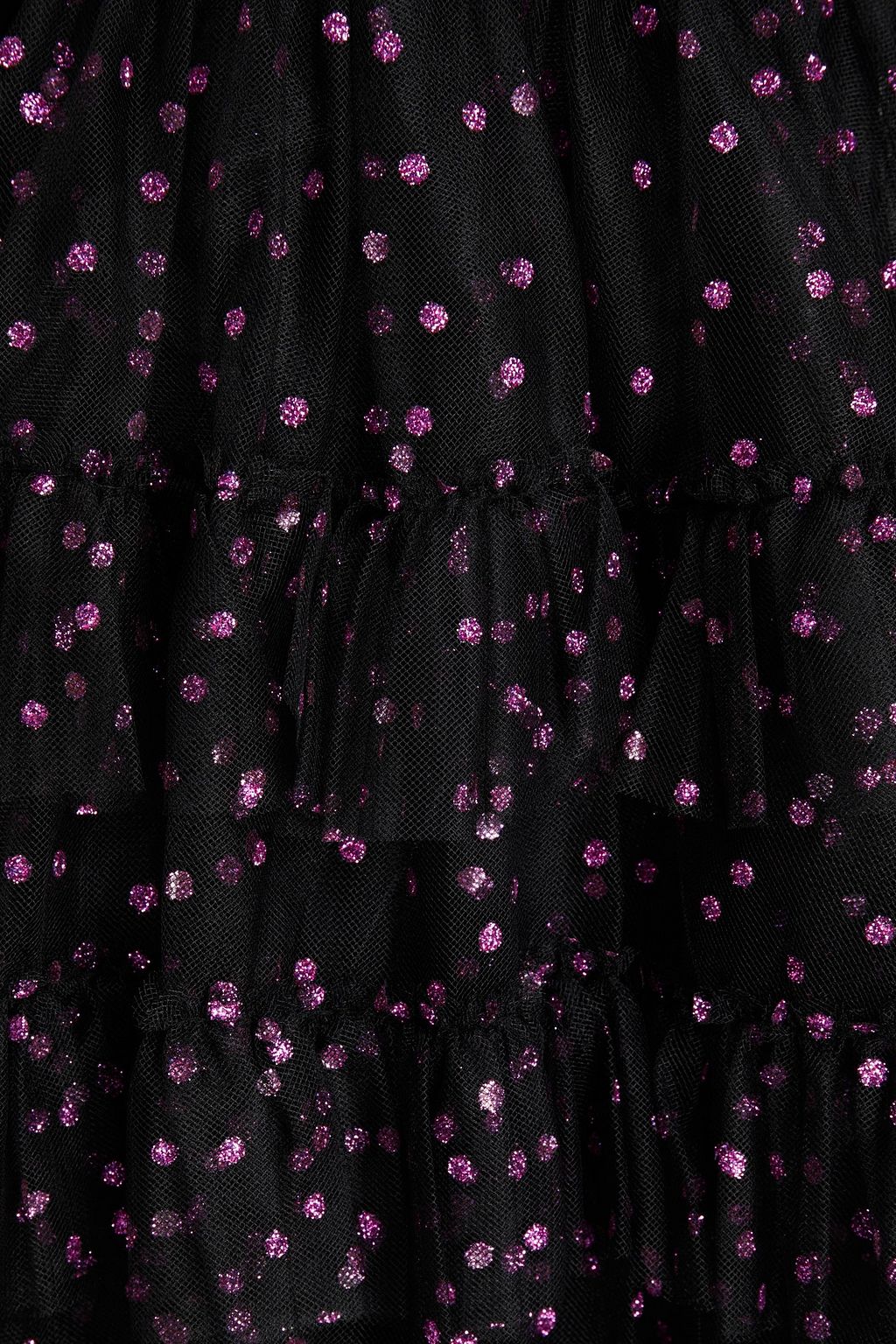 REDVALENTINO فستان قصير بياقة فيونكة من التول البرّاق وبطبقات