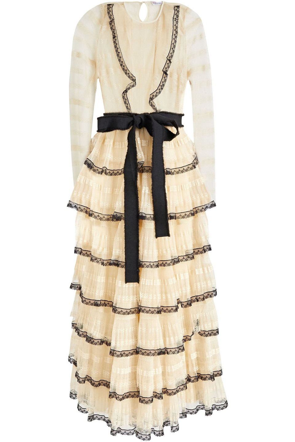Redvalentino Woman Belted Tiered Ruffled Lace Midi Dress Ecru Size 42