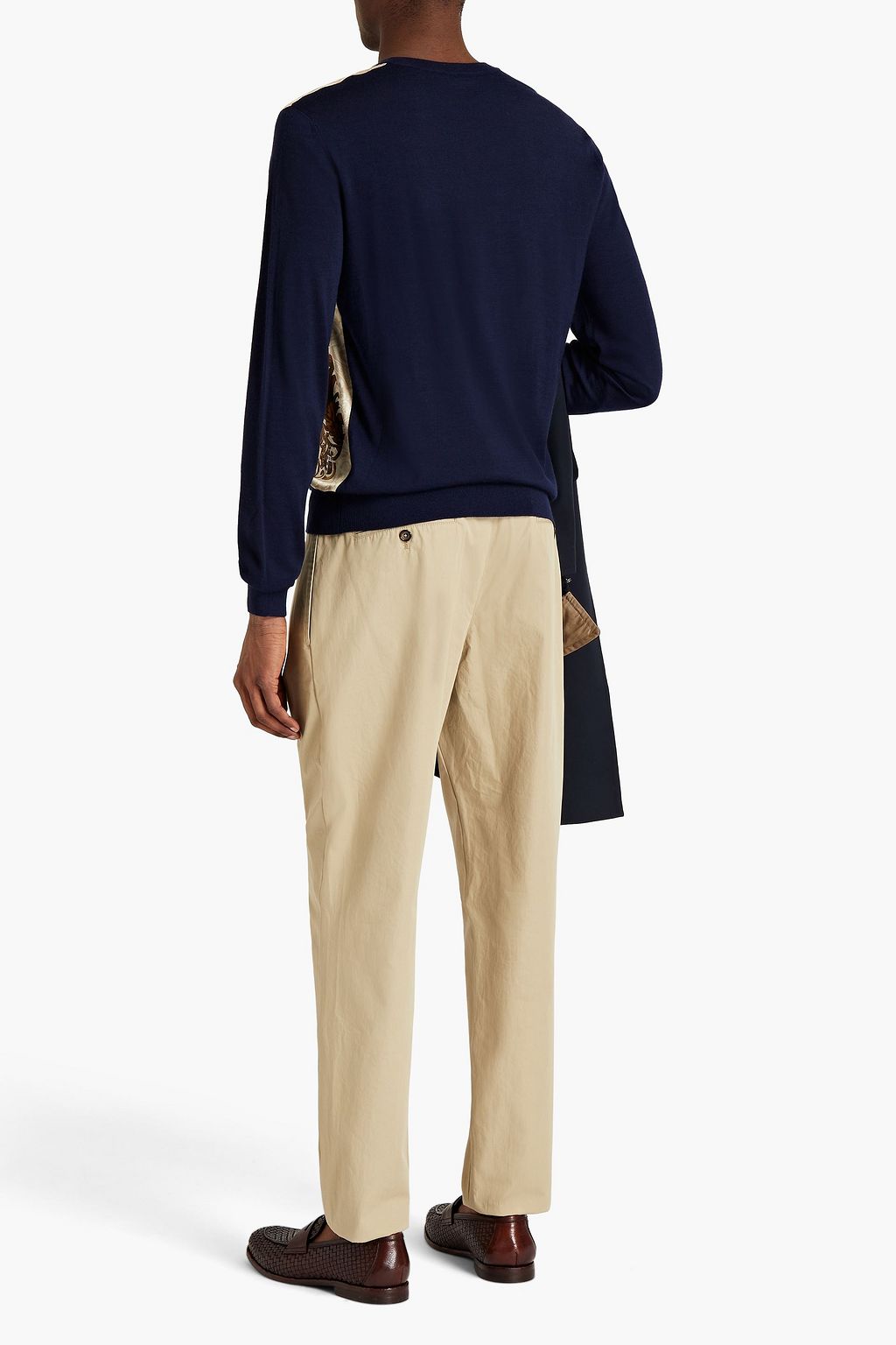 DOLCE&GABBANA Printed satin twill-paneled knitted sweater