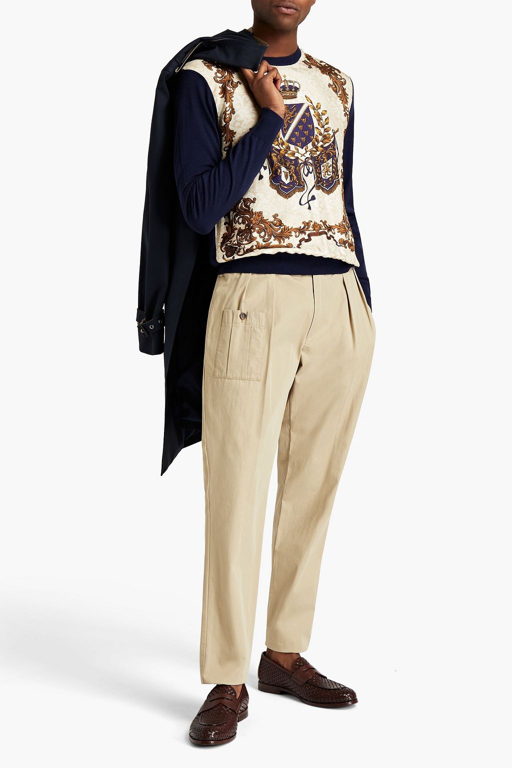 DOLCE&GABBANA Printed satin twill-paneled knitted sweater
