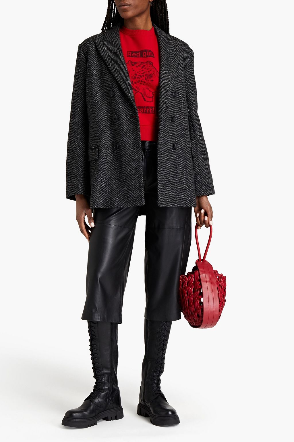 REDVALENTINO Double-breasted herringbone tweed jacket