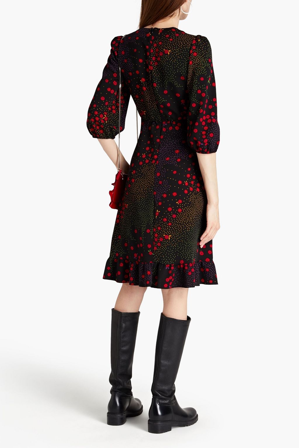 REDVALENTINO Gathered printed crepe dress