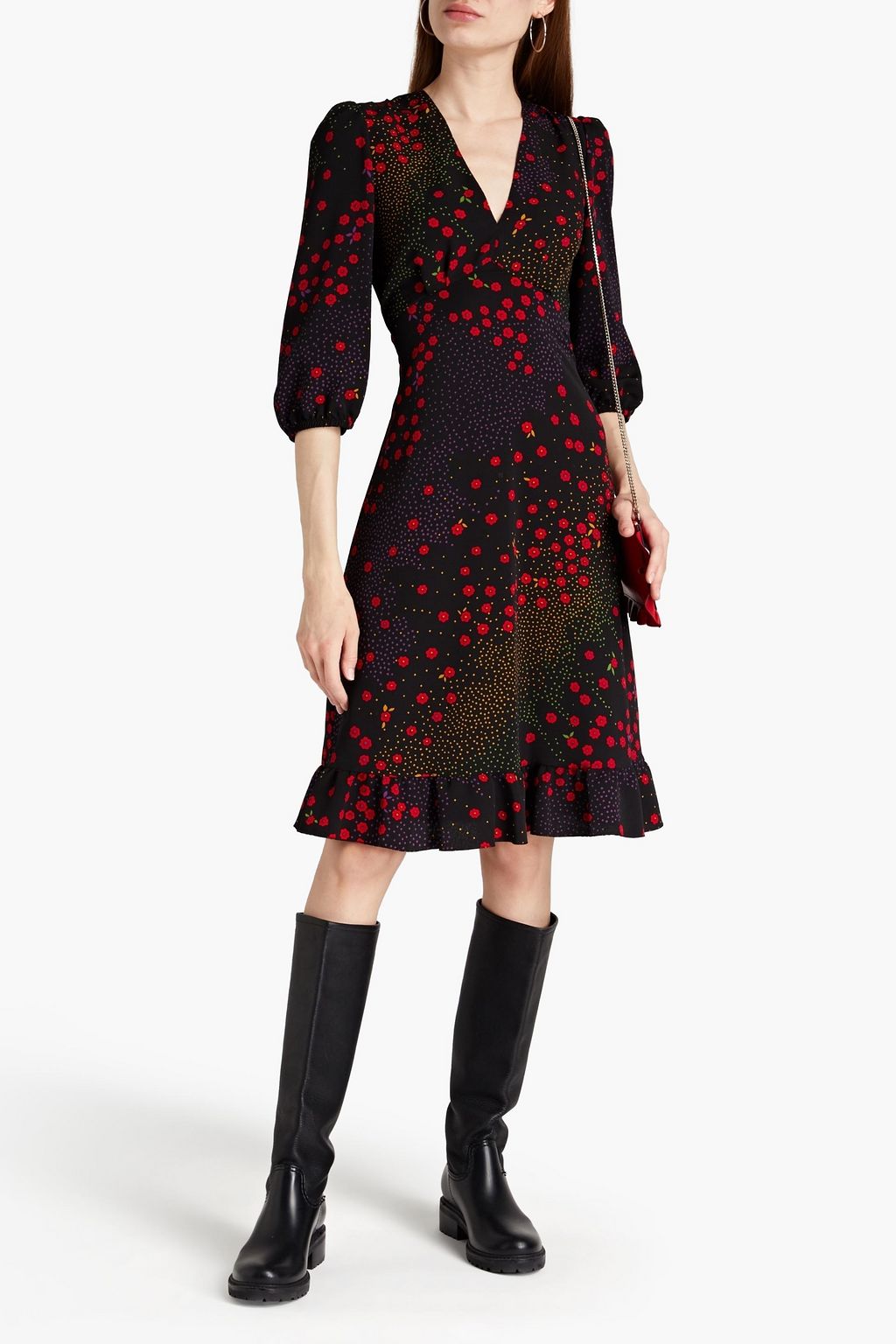 REDVALENTINO Gathered printed crepe dress