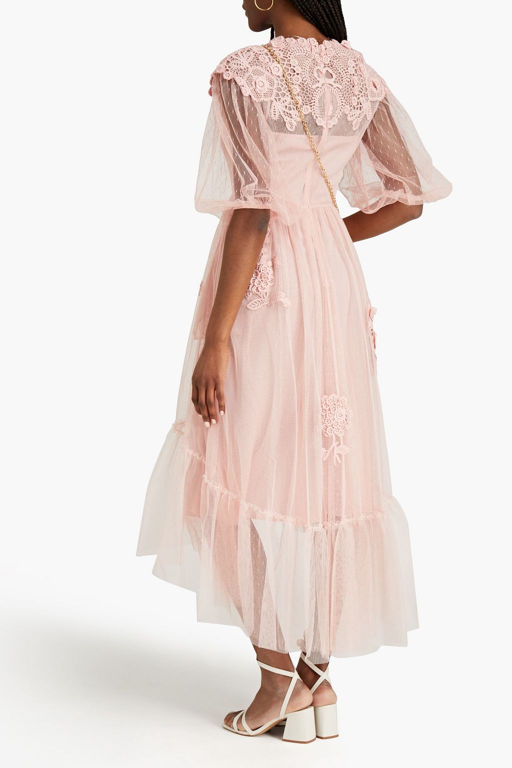 REDVALENTINO Guipure lace-paneled point d'esprit tulle midi dress