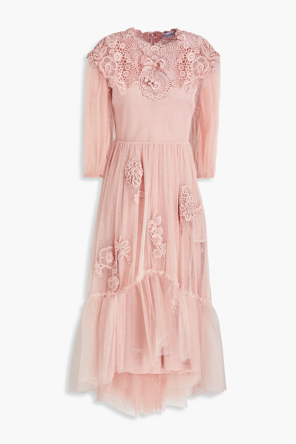 Redvalentino Woman Guipure Lace-paneled Point D'esprit Midi Dress Baby Pink Size 42