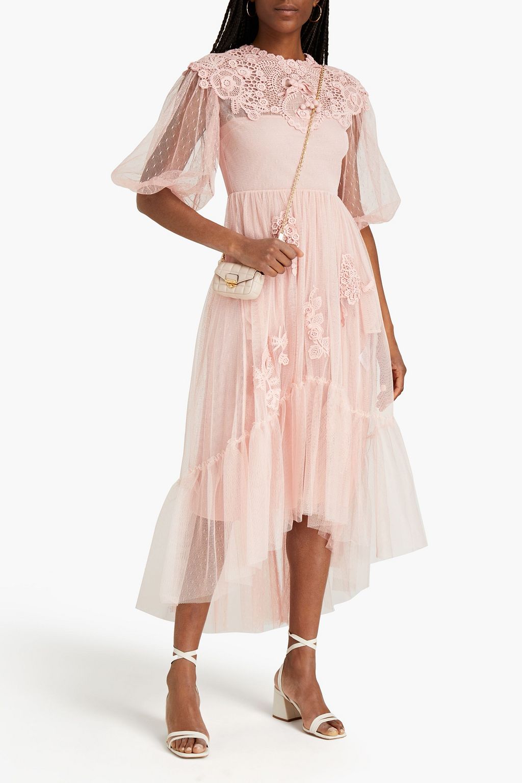 REDVALENTINO Guipure lace-paneled point d'esprit tulle midi dress