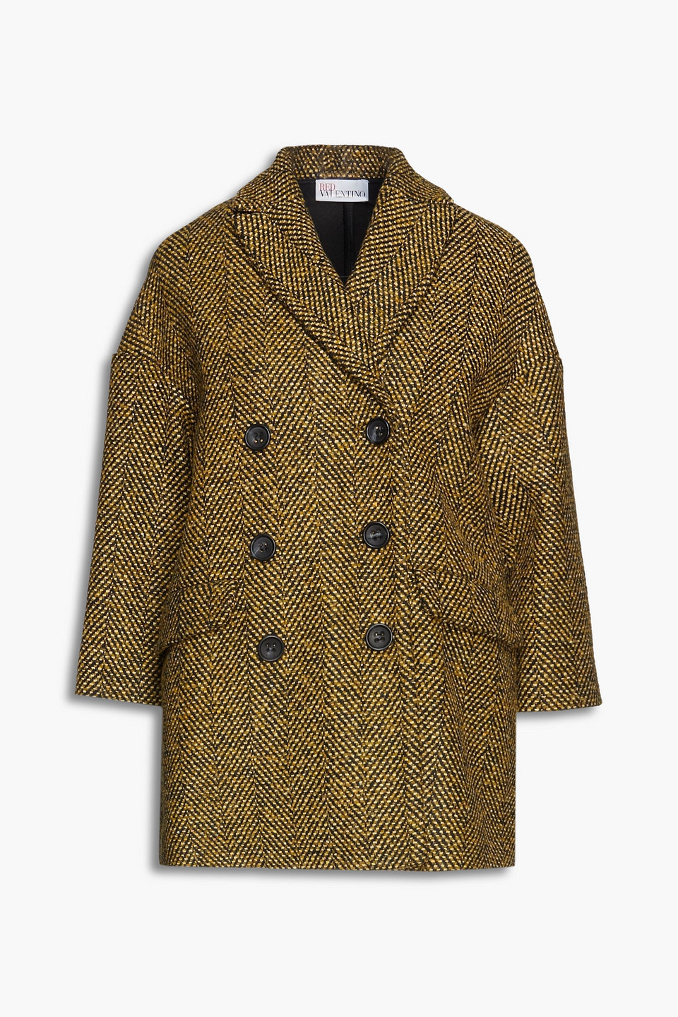 Redvalentino Woman Double-breasted Tweed Coat Mustard Size 38