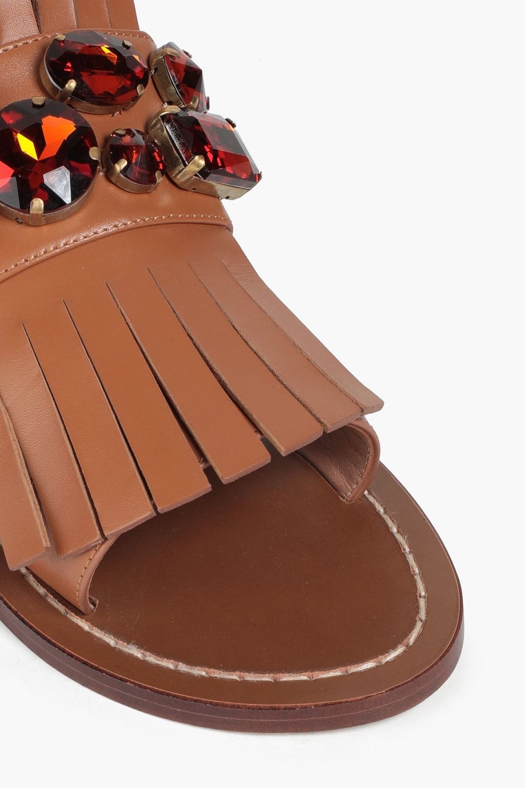 MARNI Crystal-embellished fringed leather slingback sandals