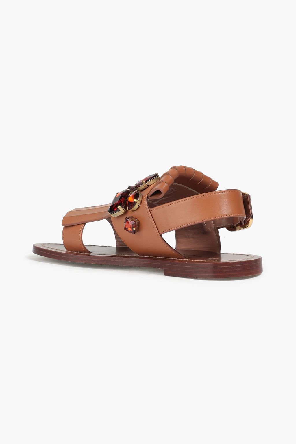MARNI Crystal-embellished fringed leather slingback sandals
