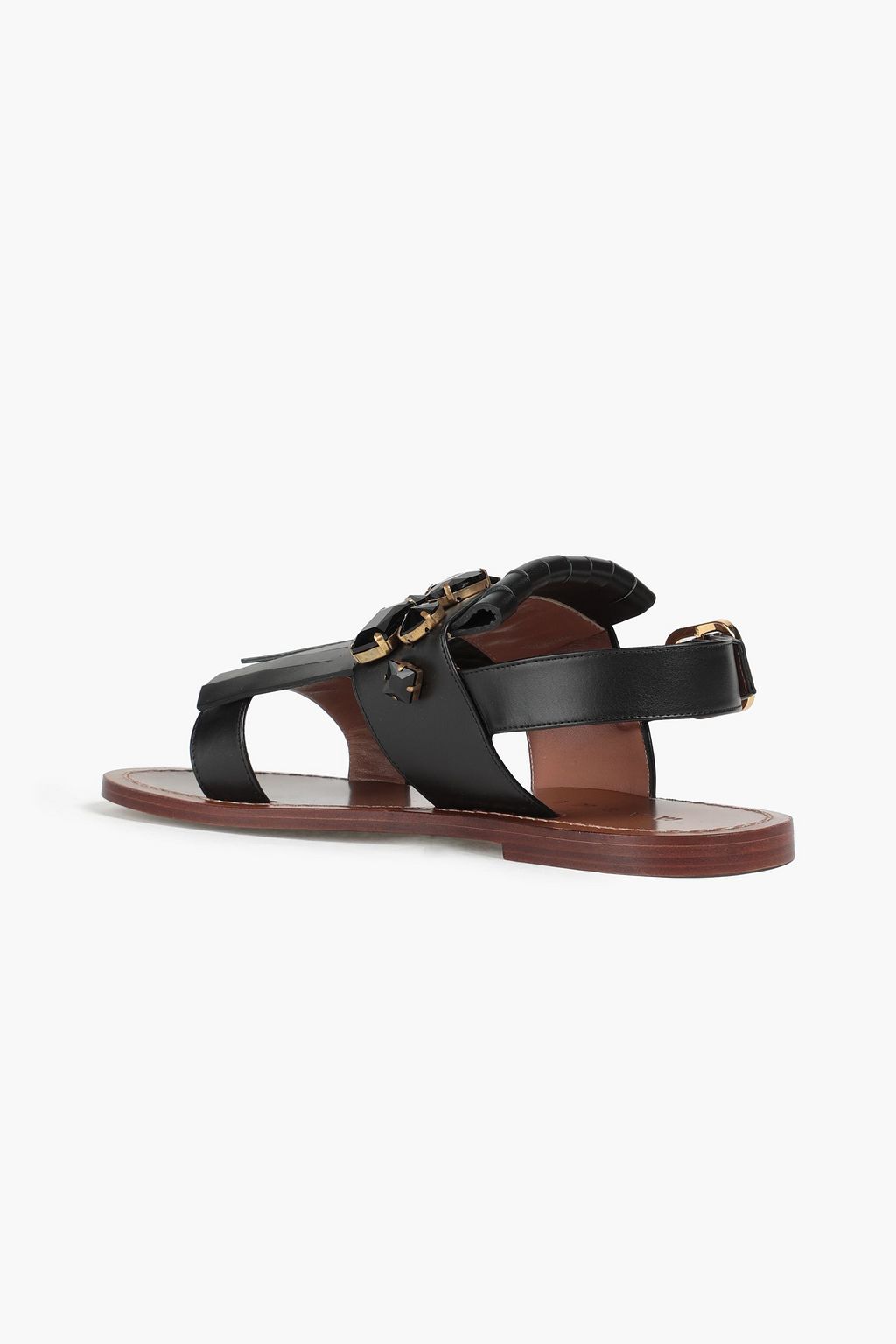 MARNI Crystal-embellished fringed leather slingback sandals