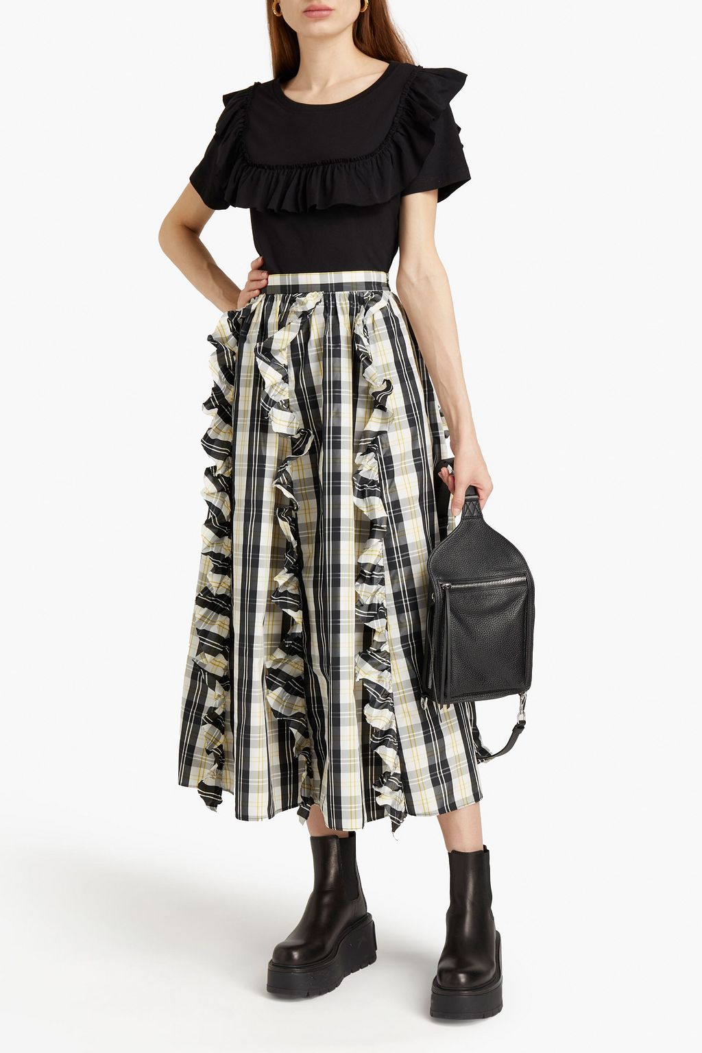 REDVALENTINO Ruffled cotton-jersey T-shirt