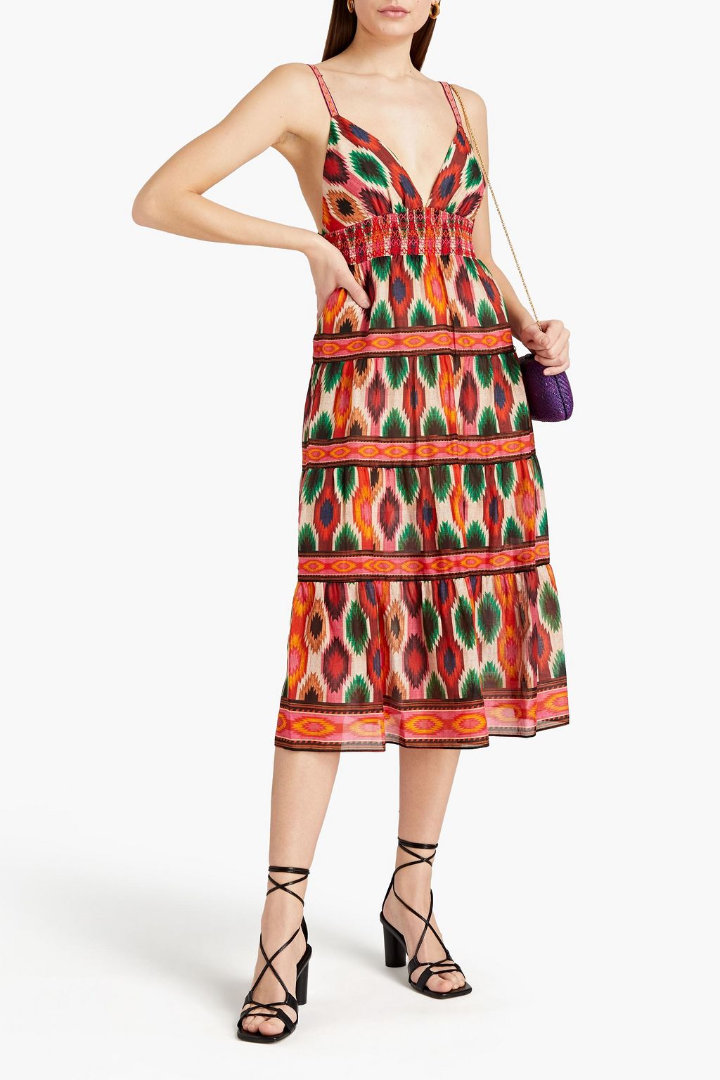 ALICE + OLIVIA Santina gathered printed cotton and silk-blend midi dress