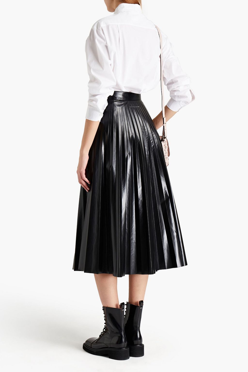 REDVALENTINO Pussy-bow pleated cotton-poplin shirt