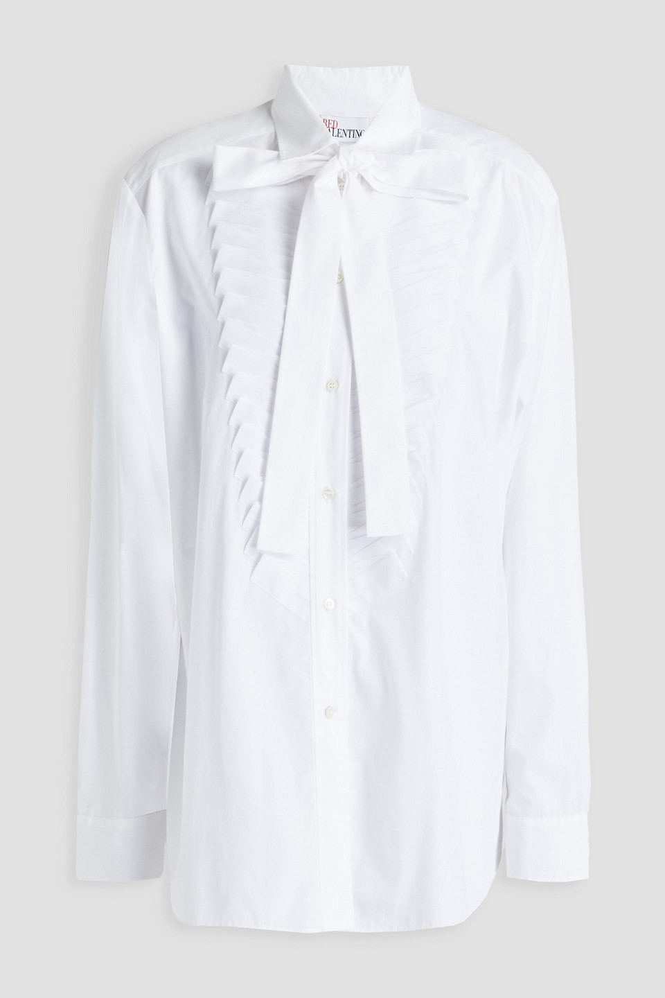 Redvalentino Woman Pussy-bow Pleated Cotton-poplin Shirt White Size 44