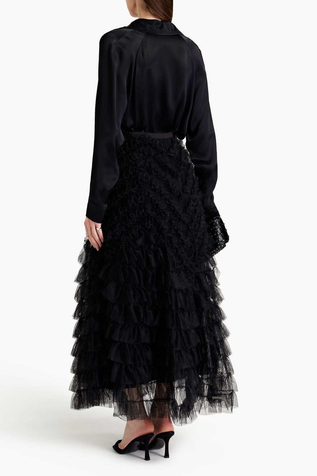 REDVALENTINO Tiered ruffled point d'esprit and tulle maxi skirt