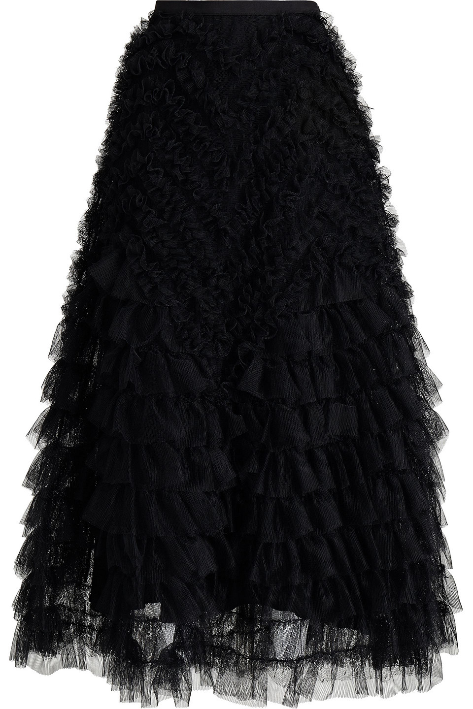 Redvalentino Woman Tiered Point D'esprit-paneled Ruffled Tulle Maxi Skirt Black Size 42
