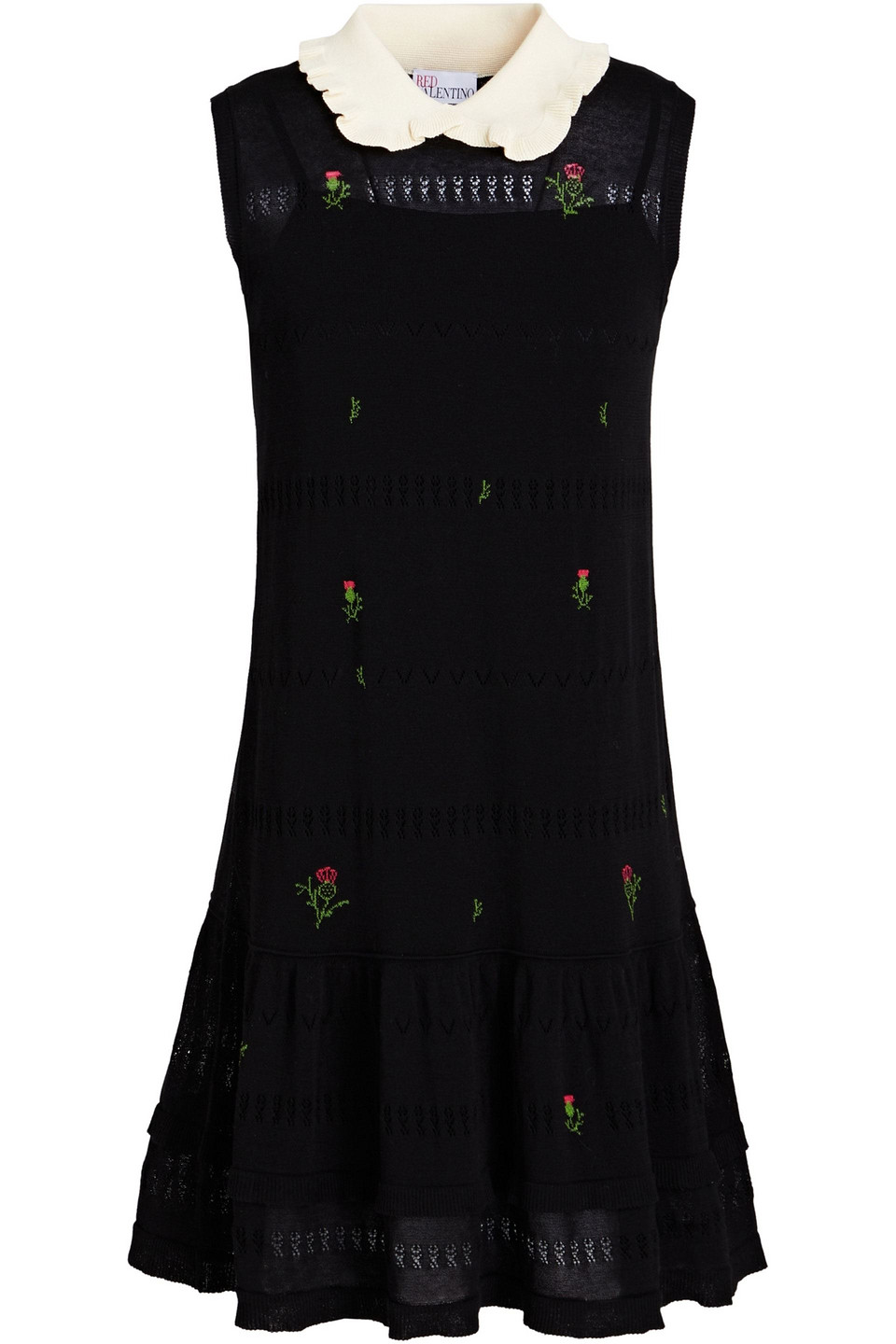 Redvalentino Woman Embroidered Cotton Mini Dress Black Size M