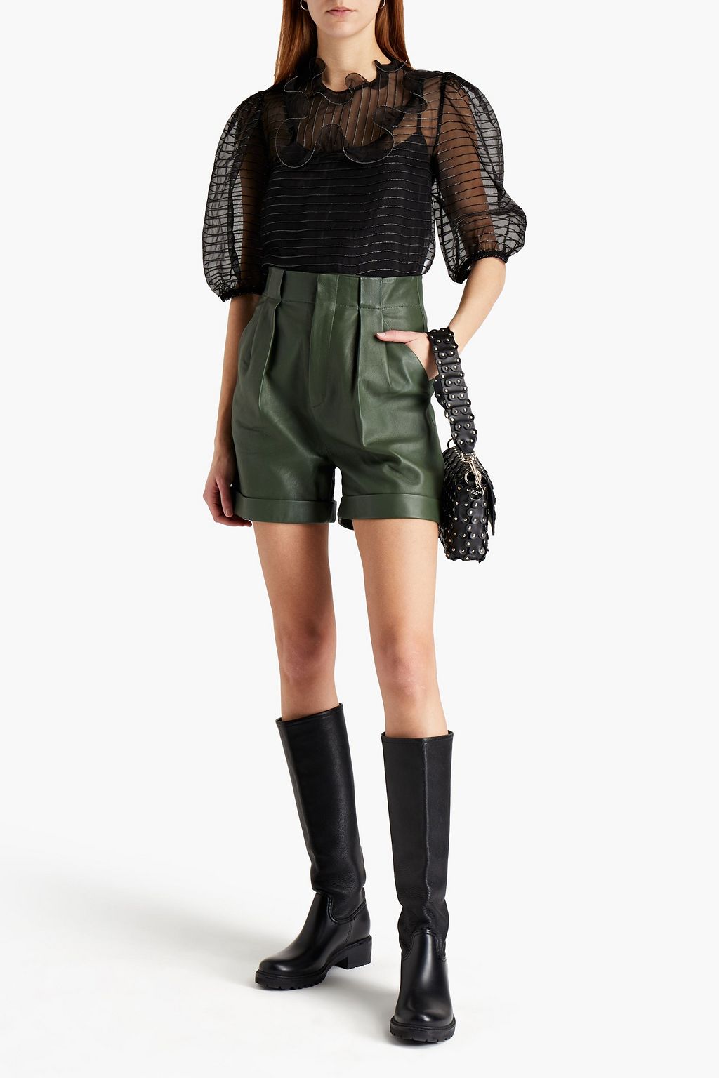 REDVALENTINO Metallic-trimmed silk-organza blouse