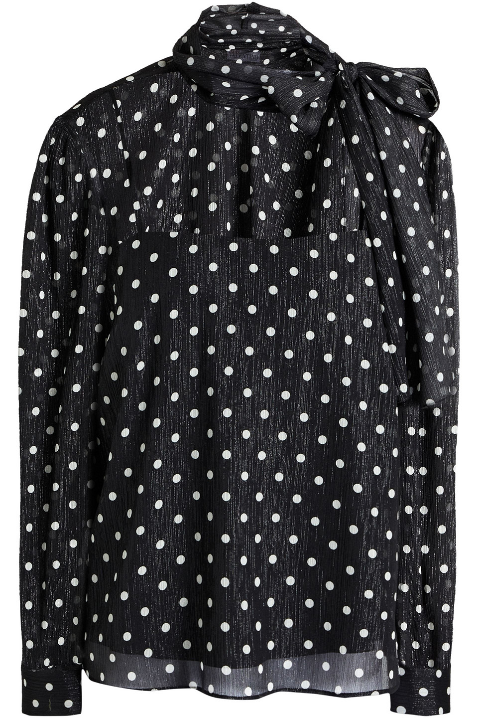 Redvalentino Woman Tie-neck Metallic Polka-dot Crepon Blouse Black Size 44