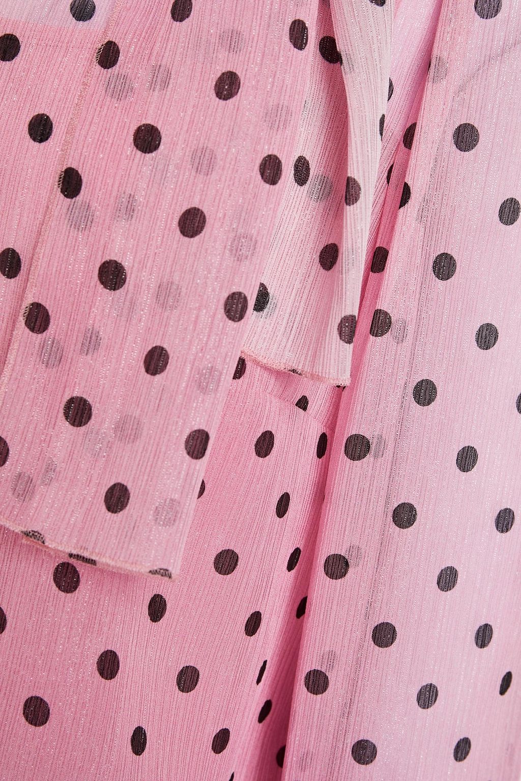 REDVALENTINO Tie-neck metallic polka-dot crepon blouse