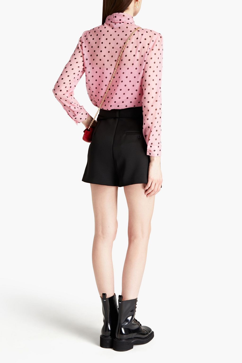 REDVALENTINO Tie-neck metallic polka-dot crepon blouse