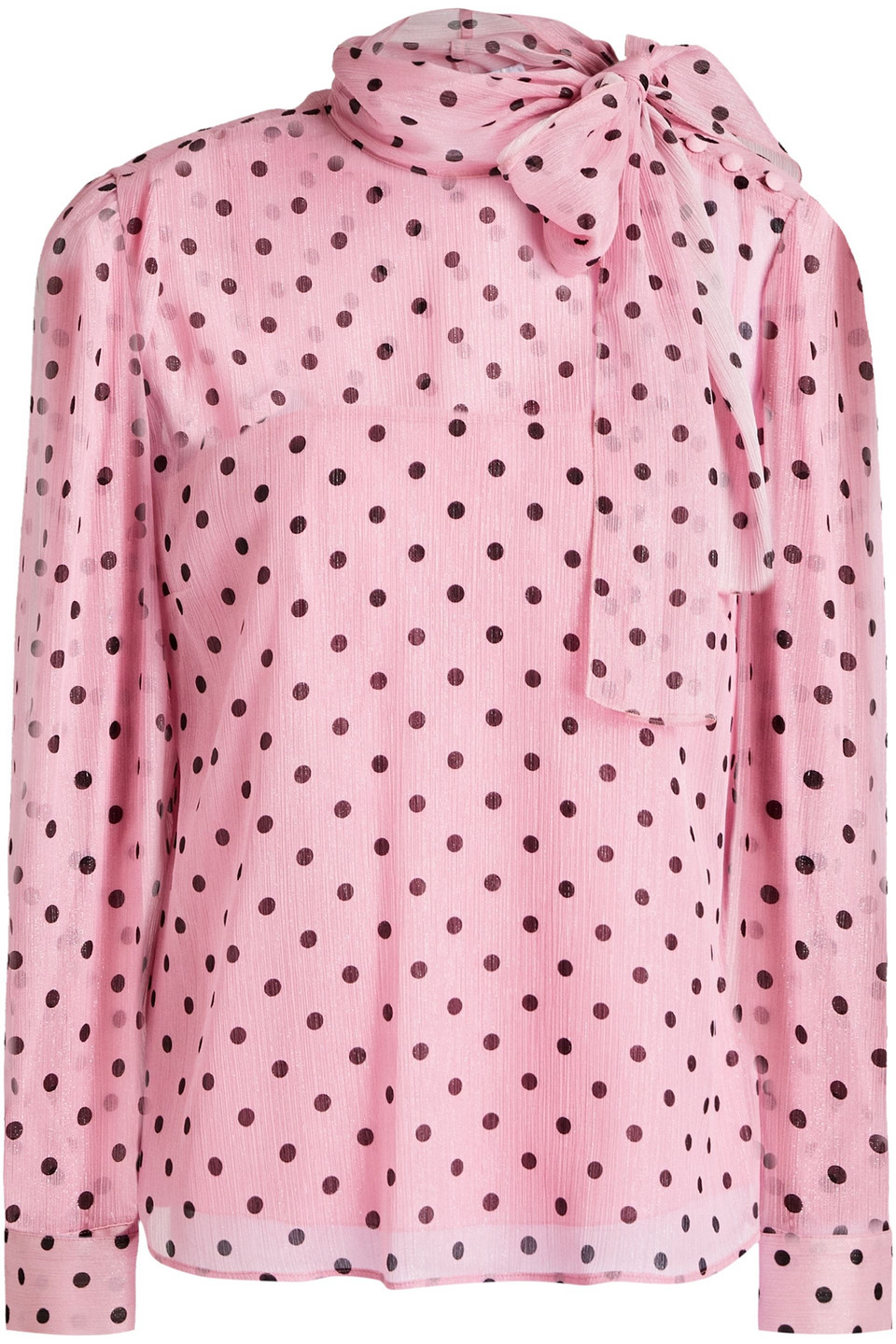 Redvalentino Woman Tie-neck Metallic Polka-dot Crepon Blouse Pink Size 44