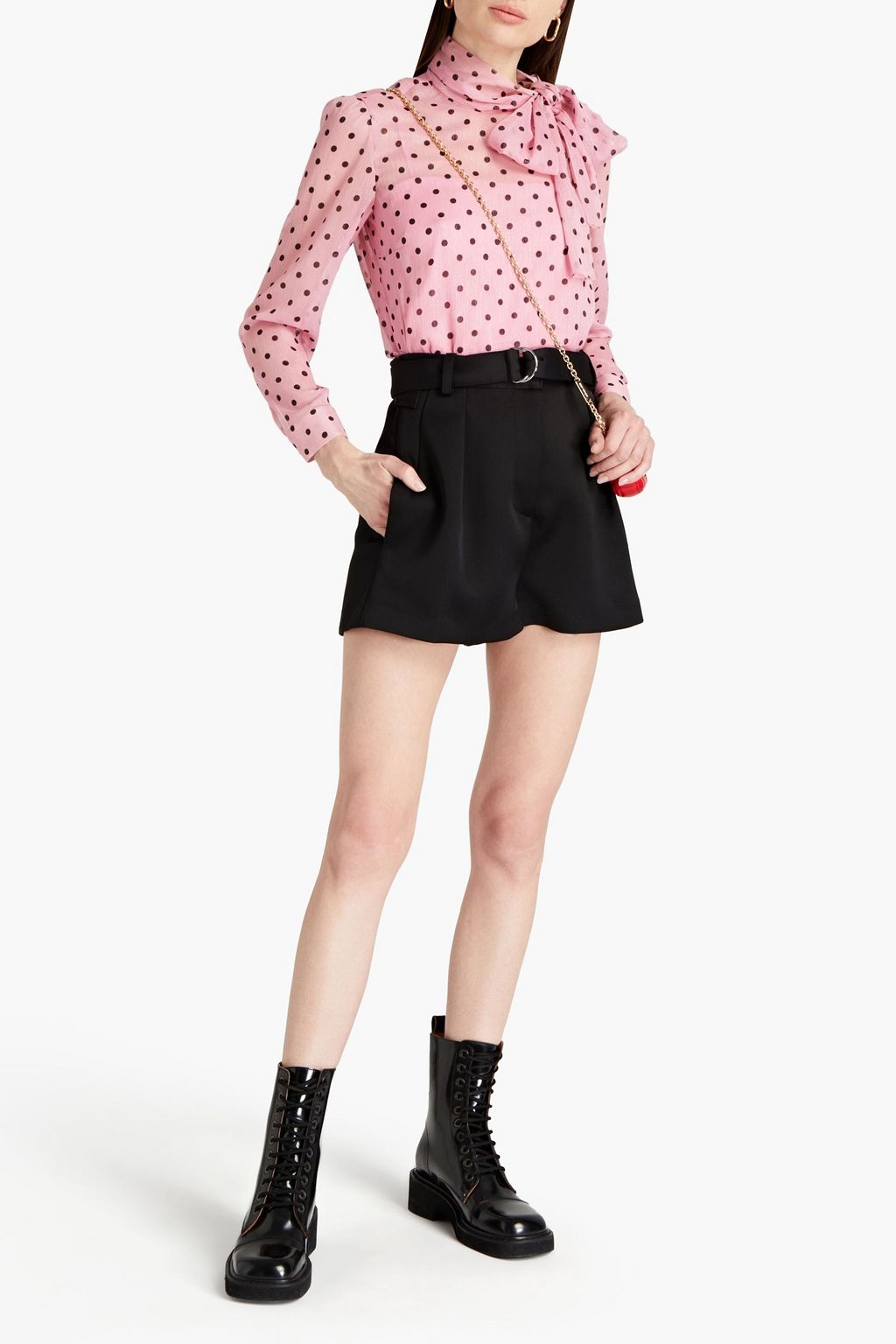 REDVALENTINO Tie-neck metallic polka-dot crepon blouse