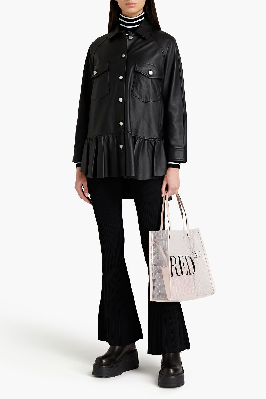 REDVALENTINO Ruffled leather jacket