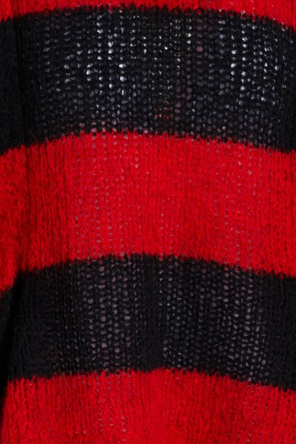 REDVALENTINO Ruffled striped open-knit sweater