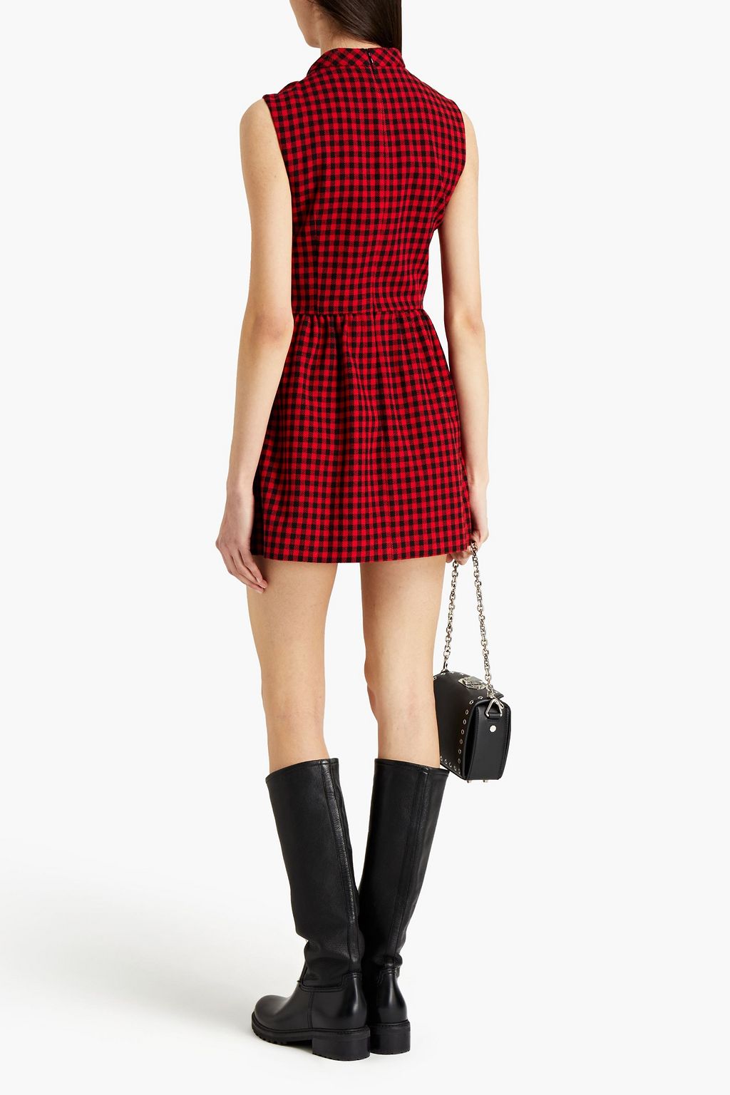 REDVALENTINO Bow-embellished gingham tweed playsuit