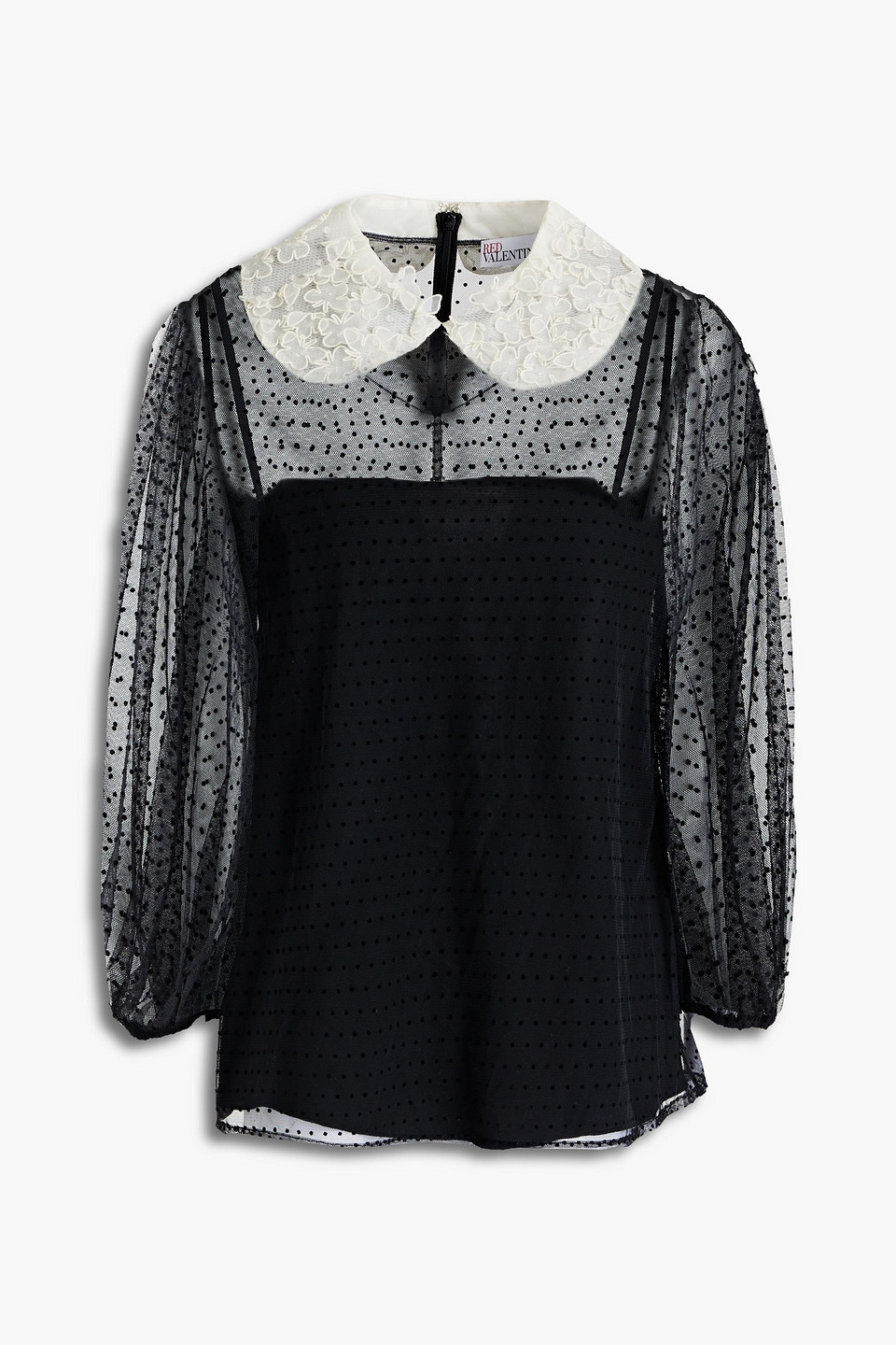 Redvalentino Woman Appliquéd Flocked Tulle Blouse Black Size 42