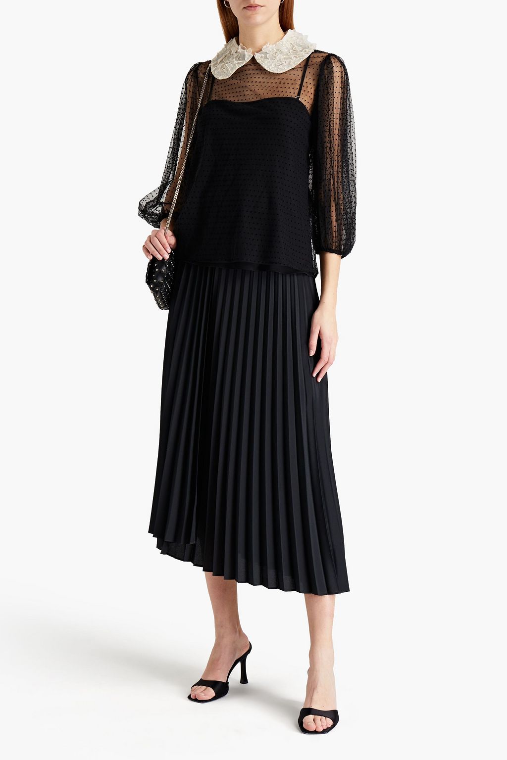REDVALENTINO Appliquéd flocked tulle blouse
