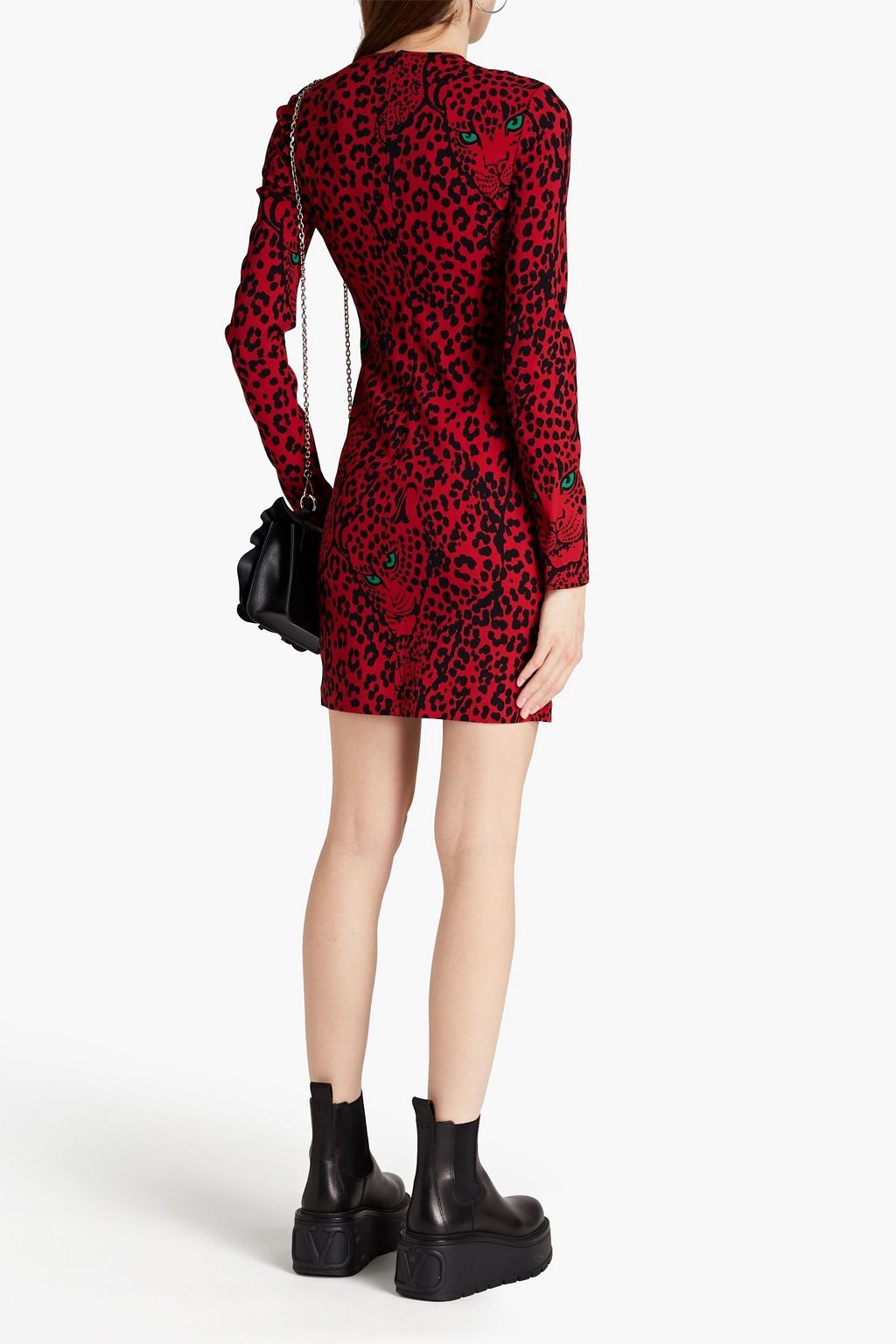 REDVALENTINO レーストリム レオパードプリントクレープ ミニワンピース