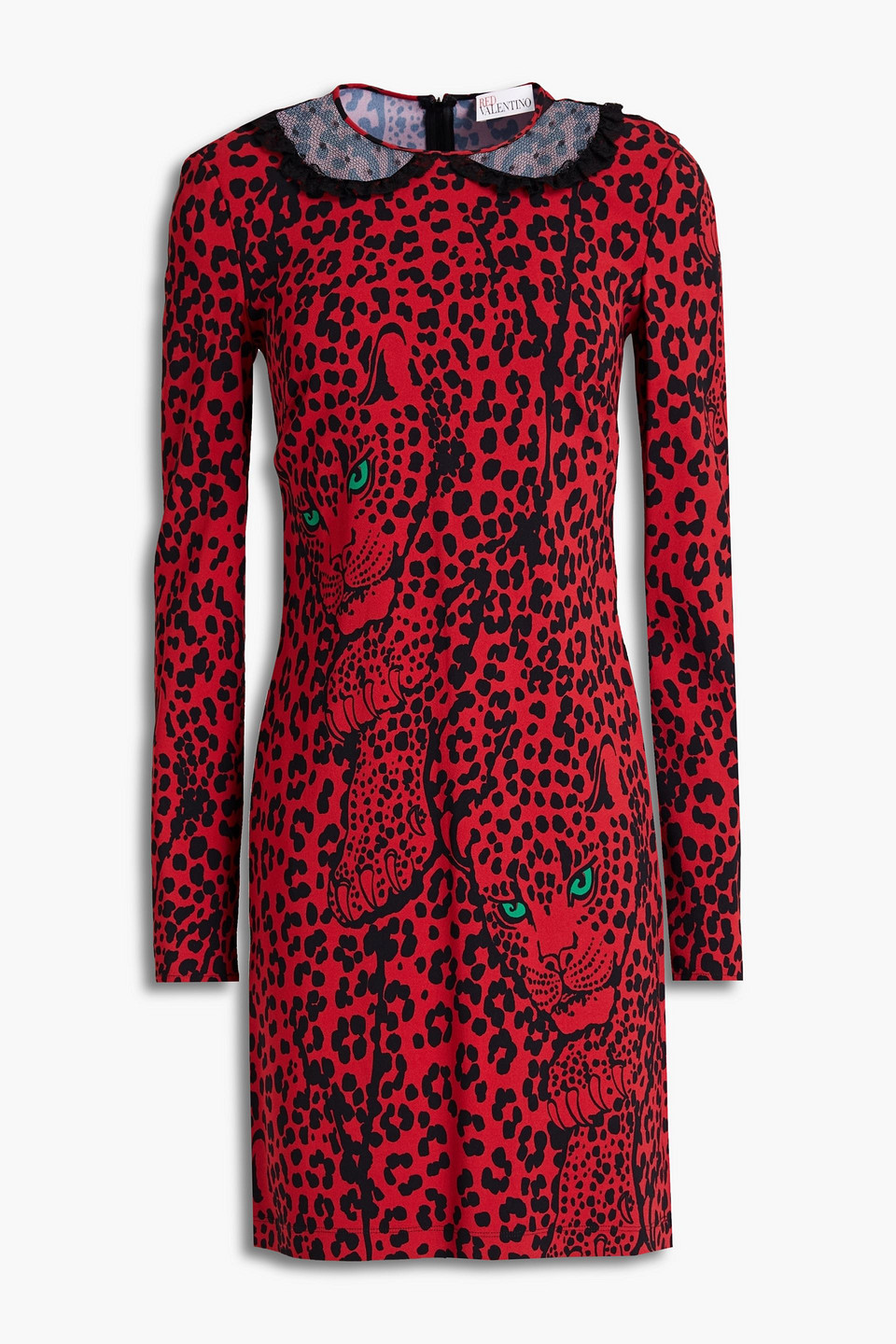 Redvalentino Woman Lace-trimmed Leopard-print Crepe Mini Dress Red Size 40