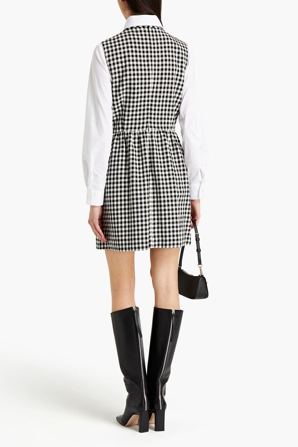 REDVALENTINO Gathered gingham tweed mini dress