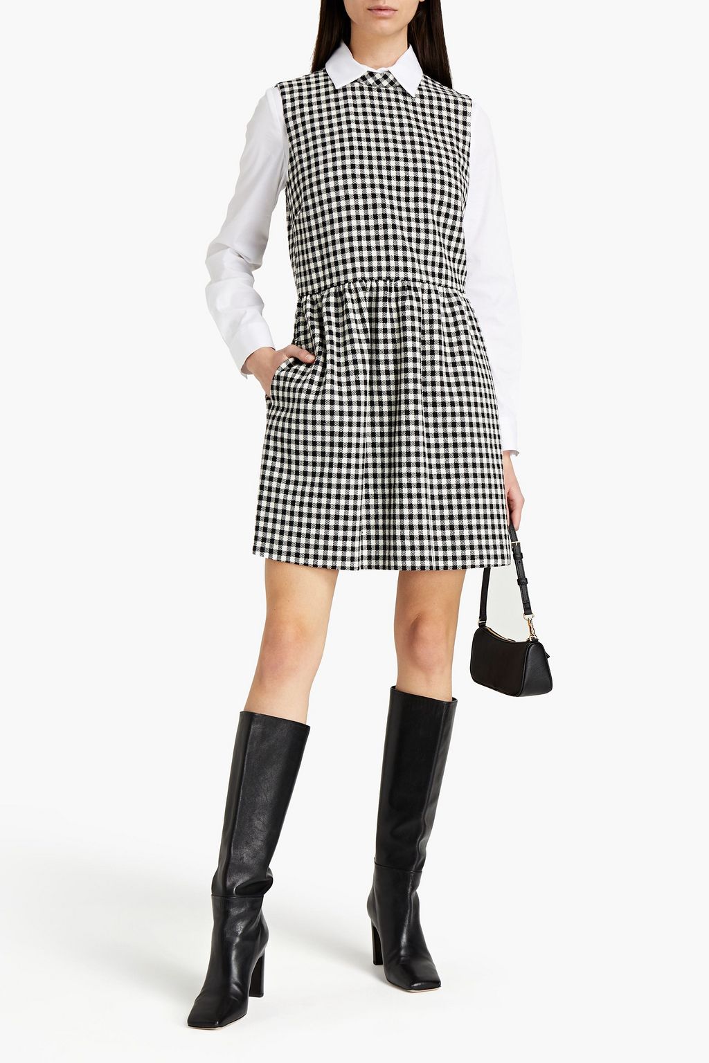 REDVALENTINO Gathered gingham tweed mini dress